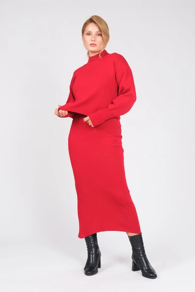 Kadın 2'li Jile Triko Takım Kırmızı - 3