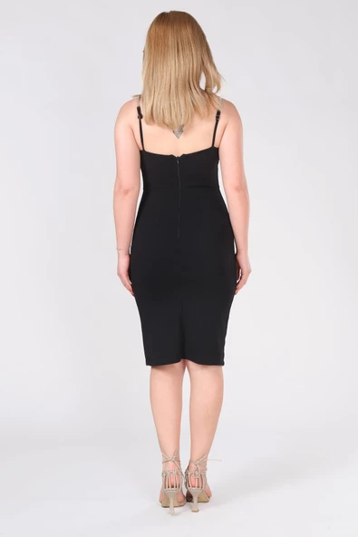 Kadın Zincir Askılı Kalem Elbise Siyah - 5