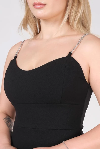 Kadın Zincir Askılı Kalem Elbise Siyah - 6