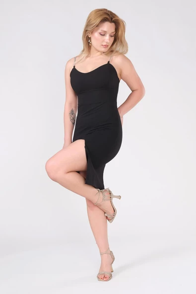 Kadın Zincir Askılı Kalem Elbise Siyah - 3