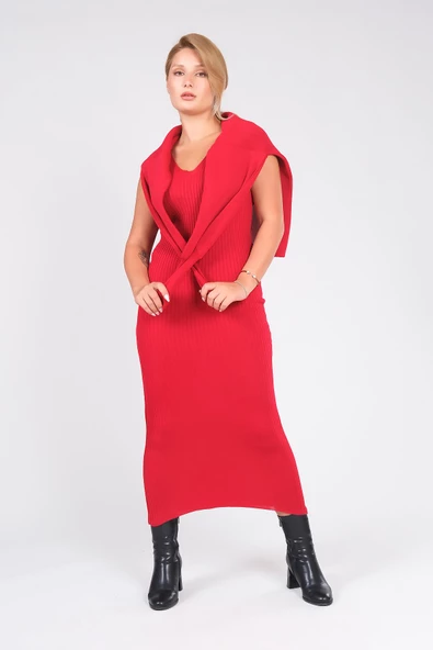 Kadın 2'li Jile Triko Takım Kırmızı - 5