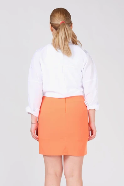 Kadın Astarlı Yan Yırtmaçlı Etek Turuncu - 6