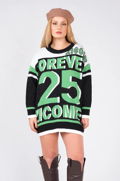 Kadın Forever Yazılı Oversize Triko Kazak Siyah - 5