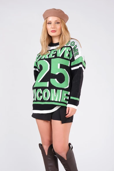 Kadın Forever Yazılı Oversize Triko Kazak Siyah - 2