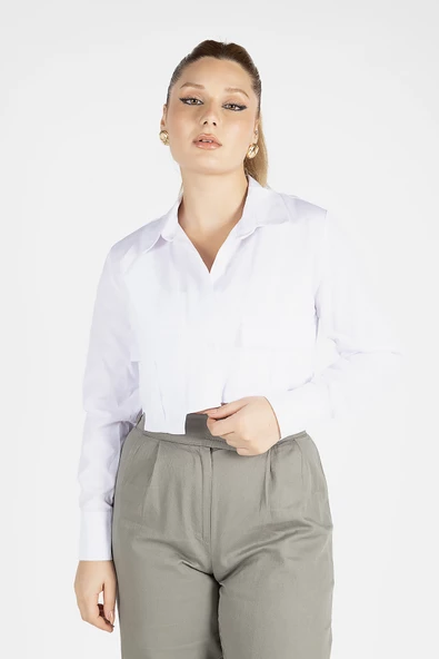 Kadın Crop Gömlek Beyaz - 3