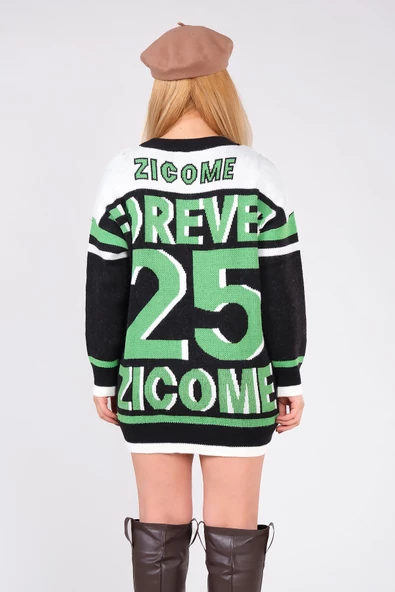 Kadın Forever Yazılı Oversize Triko Kazak Siyah - 6