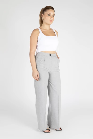 Kadın Bol Paça Pantolon Gri - 3