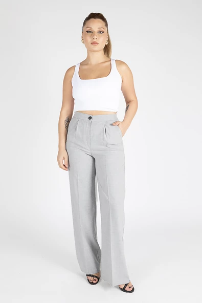 Kadın Bol Paça Pantolon Gri - 2