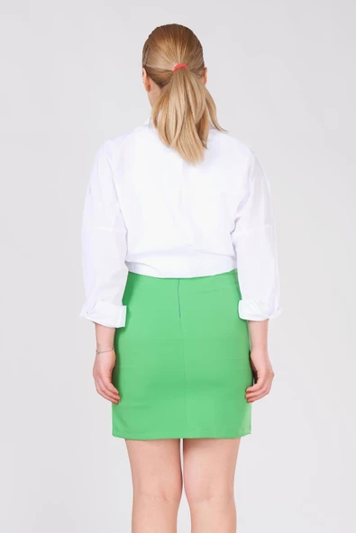 Kadın Astarlı Yan Yırtmaçlı Etek Yeşil - 6