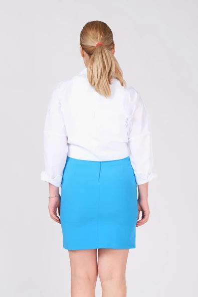 Kadın Astarlı Yan Yırtmaçlı Etek Mavi - 6