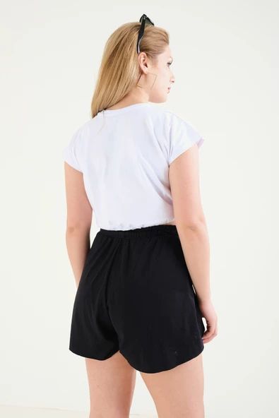 Kadın Bel Lastikli Crop T-Shirt Beyaz - 5