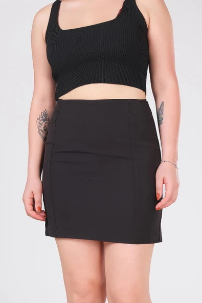 Kadın Astarlı Duz Mini Etek Siyah - 6