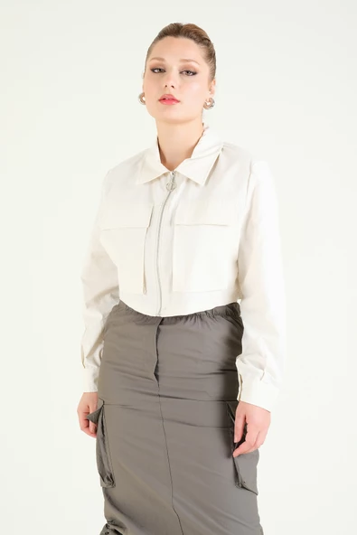 Kadın Paraşüt Crop Mont Taş - 2