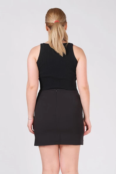 Kadın Astarlı Duz Mini Etek Siyah - 5