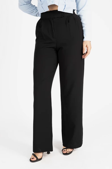 Kadın Bel Cırtcırtlı Bol Pantolon Siyah - 3