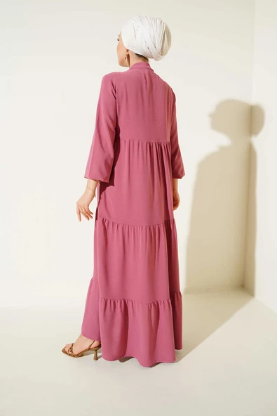 Kadın Yaka Bağcıklı Tesettür Elbise Gül - 6