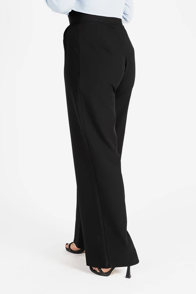 Kadın Bel Cırtcırtlı Bol Pantolon Siyah - 4