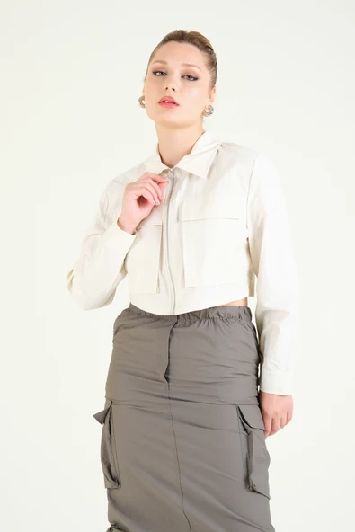 Kadın Paraşüt Crop Mont Taş - 3