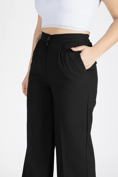 Kadın Bol Paça Pantolon Siyah - 5