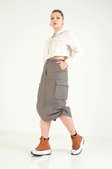 Kadın Paraşüt Crop Mont Taş - 4