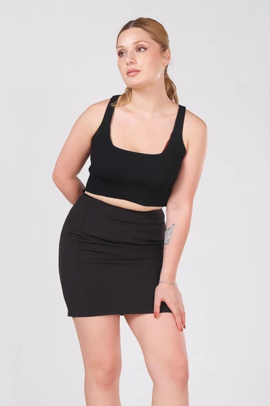 Kadın Astarlı Duz Mini Etek Siyah - 3