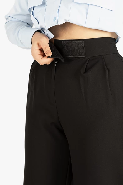 Kadın Bel Cırtcırtlı Bol Pantolon Siyah - 6