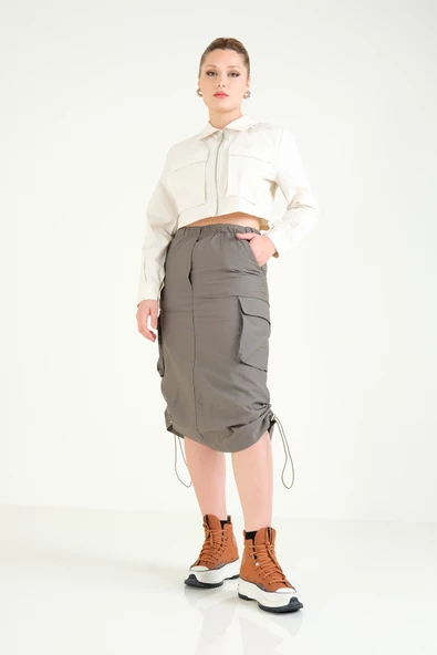 Kadın Paraşüt Crop Mont Taş - 5