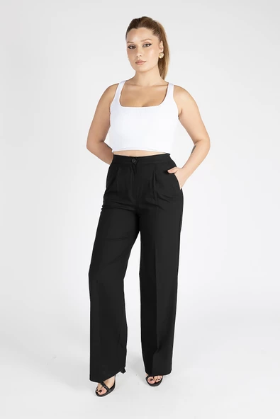 Kadın Bol Paça Pantolon Siyah - 3