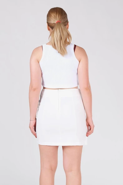 Kadın Cep Detaylı Etek Ekru - 6