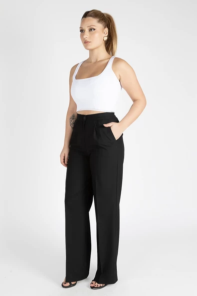 Kadın Bol Paça Pantolon Siyah - 4