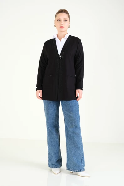 Kadın Üç Düğmeli Penye Hırka Siyah - 4