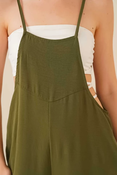 Kadın Askılı Tulum Haki - 5