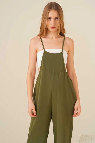 Kadın Askılı Tulum Haki - 4