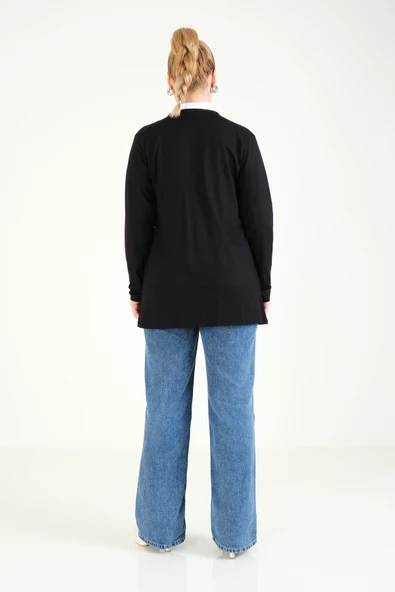 Kadın Üç Düğmeli Penye Hırka Siyah - 6