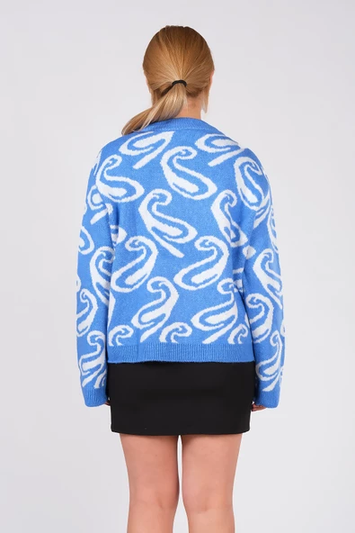 Kadın Oversize Triko Kazak Mavi - 6