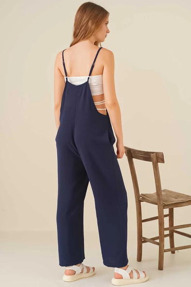 Kadın Askılı Tulum Lacivert - 5