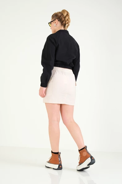 Kadın Paraşüt Crop Mont Siyah - 6