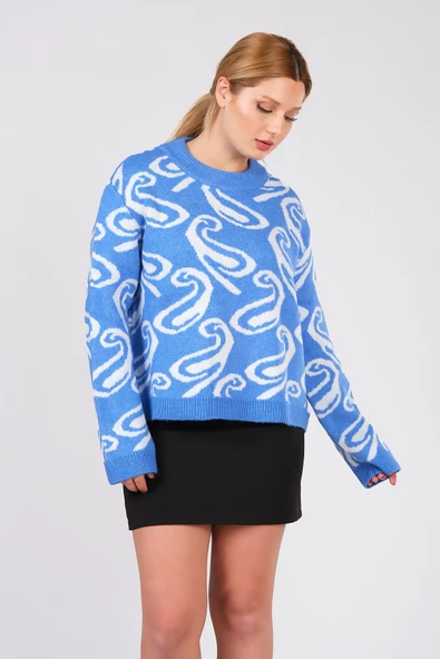 Kadın Oversize Triko Kazak Mavi