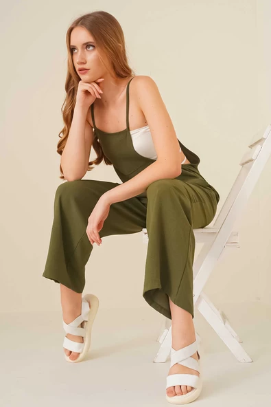 Kadın Askılı Tulum Haki - 3