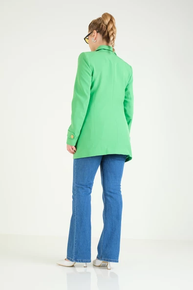 Kadın Düğme Detaylı Kruvaze Ceket Yeşil - 6