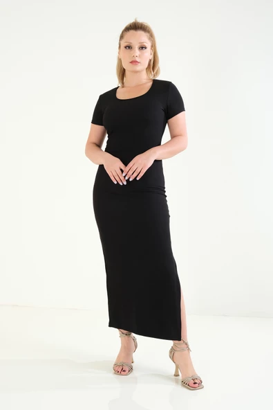Kadın Yan Yırtmaç Detaylı Elbise Siyah - 2