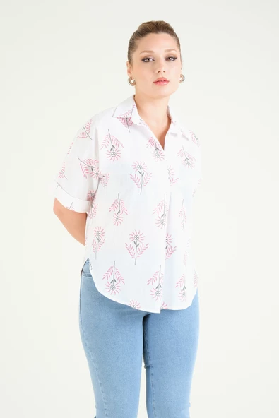 Kadın Oversize Kısa Kollu Bluz Pembe - 2