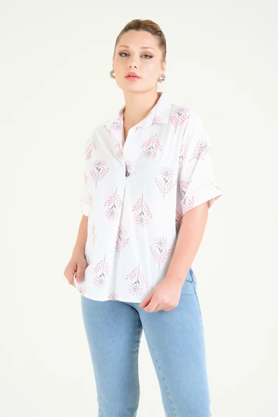 Kadın Oversize Kısa Kollu Bluz Pembe