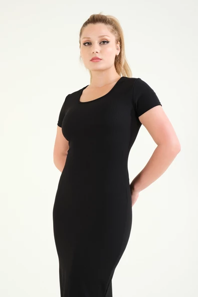 Kadın Yan Yırtmaç Detaylı Elbise Siyah - 6