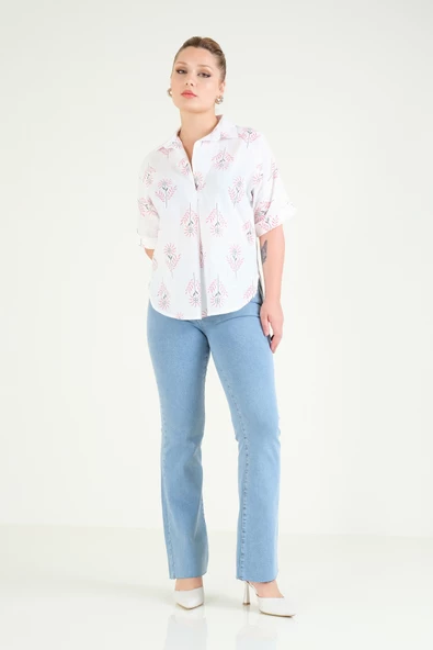 Kadın Oversize Kısa Kollu Bluz Pembe - 5