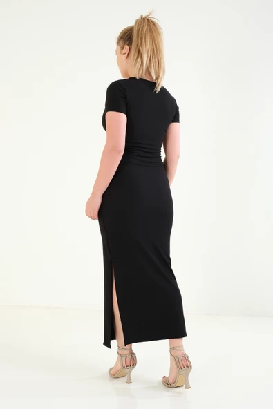 Kadın Yan Yırtmaç Detaylı Elbise Siyah - 5