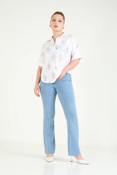 Kadın Oversize Kısa Kollu Bluz Pembe - 4