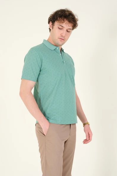 Erkek Desenli Cepli Polo Yaka T-Shirt Mint - 4