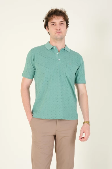 Erkek Desenli Cepli Polo Yaka T-Shirt Mint
