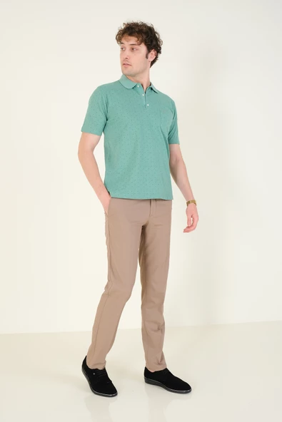 Erkek Desenli Cepli Polo Yaka T-Shirt Mint - 5
